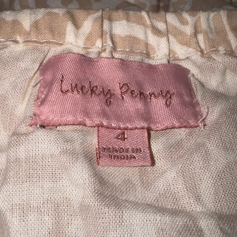 Lucky Penny Girls Size 4 Beige Smocked Puff Sleeve Ruffle Top NWT